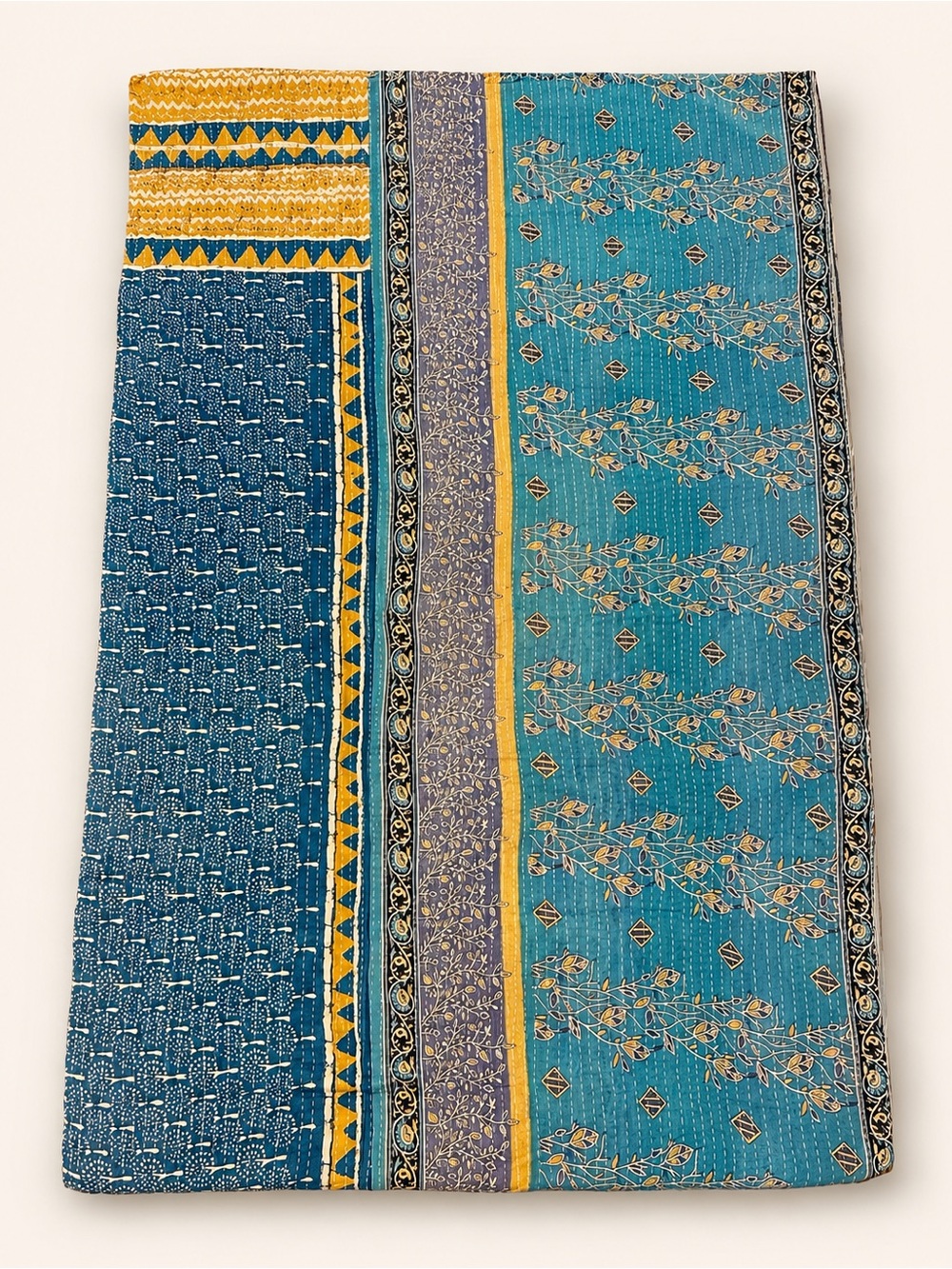 Kantha Quilt Reversible Handmade Cotton Throw Blanket 84x109